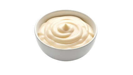 Creamy Mayonnaise Swirl In White Bowl Isolated On White