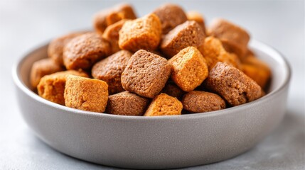 Premium dog kibble in a ceramic bowl