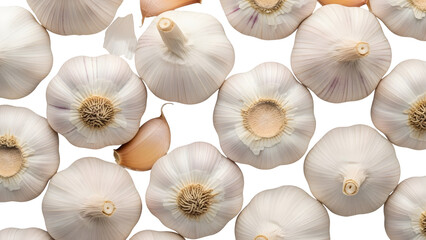 Fresh Garlic Bulbs And Cloves On White Background Top View