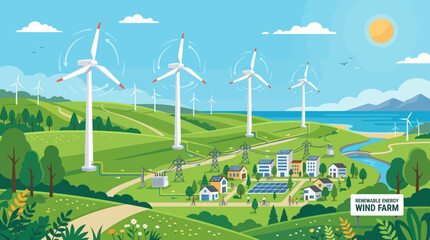 Renewable energy wind farm generating clean electricity © Bening