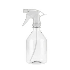 Clear plastic spray bottle with trigger nozzle isolated on transparent background