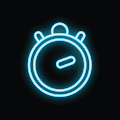 Obraz premium Bright blue neon stopwatch icon glowing on a dark background, representing time management, deadline, and countdown concepts