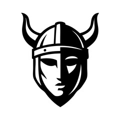 Logo vikingo nórdico. Icono con guerrero nórdico con casco bárbaro con cuernos © teracreonte