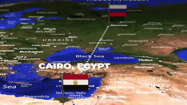 Flight From Moscow RUSSIA to Cairo EGYPT with flag pins
