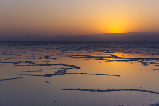 Assale Salt Lake at sunset, Ethiopia