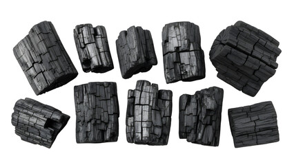 Natural Hardwood Charcoal Chunks Isolated On White Background