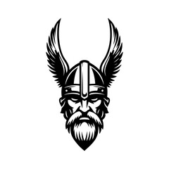 Logo vikingo nórdico. Icono con guerrero nórdico con casco bárbaro con alas de ave © teracreonte