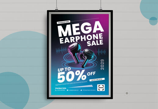 Wireless Earbuds Mega Sale Poster Design