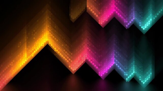 Animation diagonal line visual dynamic upward black background vibrant abstract gradient art colourful moving chevron shapes and dotted texture creating energetic glowing lights create dynamic upward