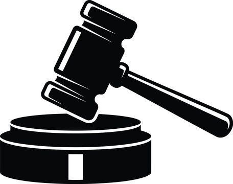 Black and white illustration of a gavel on a sound block used for legal concepts