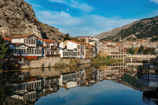 Amasya Turkey riverside Ottoman houses and bridge