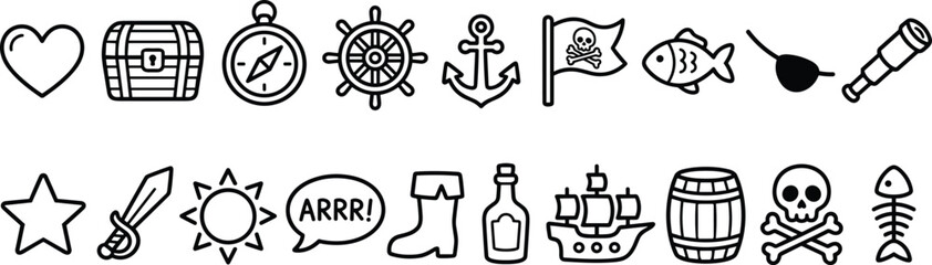 A set of various pirate themed icons and symbols in black and white © Safa