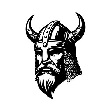 Logo vikingo n&oacute;rdico. Icono con guerrero n&oacute;rdico con casco b&aacute;rbaro con cuernos