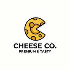 Fototapeta premium An imaginative logo design for a cheese company featuring a playful cheese slice character, effectively communicating the brand's focus on premium and tasty dairy products.