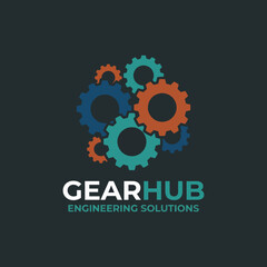 This logo features colorful gears arranged in an abstract design, symbolizing engineering solutions and innovation, suitable for companies in technology and engineering sectors.