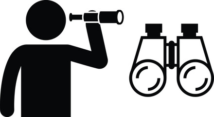 A person looking through a telescope next to a pair of binoculars © Safa