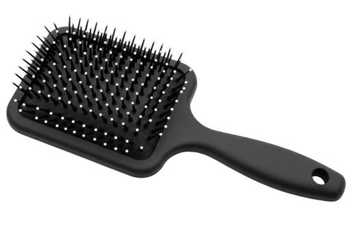 Black detangling hair brush with wide tooth comb isolated on transparent background