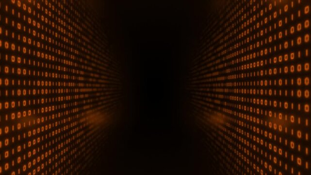 Orange color computer programming binary code sci fi tunnel futuristic design black seamless technology background