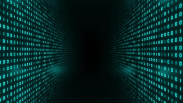 Cyan color computer programming binary code sci fi tunnel futuristic design black seamless technology background
