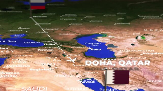 Flight From Moscow RUSSIA to Doha QATAR with flag pins