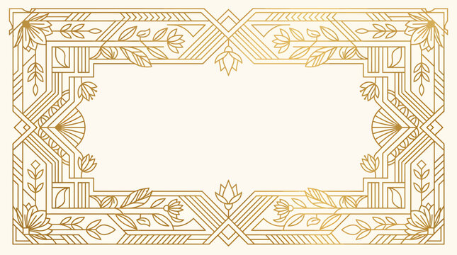 A gold Art Deco style border with floral patterns and geometric shapes on a cream background