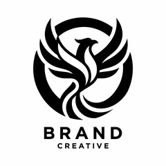 Obraz premium A sleek logo design depicting a phoenix, symbolizing rebirth and creativity, ideal for branding and creative agencies seeking a modern identity solution.