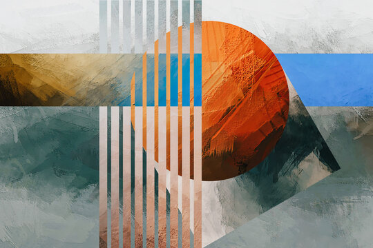 Strata and Symmetry layered arrangement of textures and forms that reflects natural stratification while maintaining compositional symmetry and structural clarity, contemporary abstract painting 7