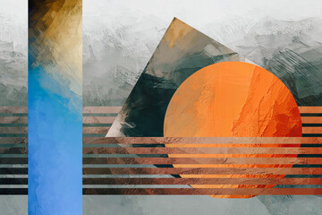 Strata and Symmetry layered arrangement of textures and forms that reflects natural stratification while maintaining compositional symmetry and structural clarity, contemporary abstract painting 2