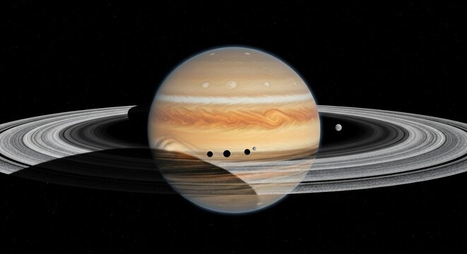 Saturn planet with rings against black