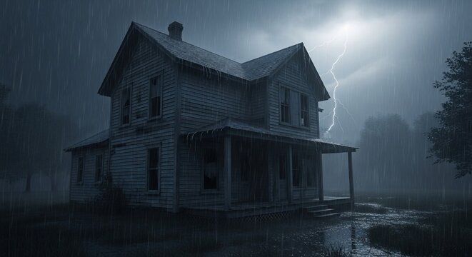 Old house stormy weather lightning