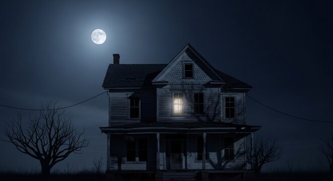 Old house moonlight night scene