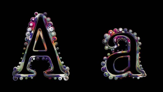 Modern alphabetic letter with spheres &ndash; A a - transparent background , loopable, colorful