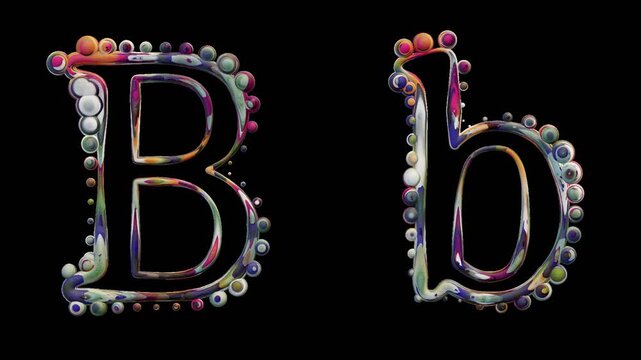 Modern alphabetic letter with spheres &ndash; B b - transparent background , loopable, colorful