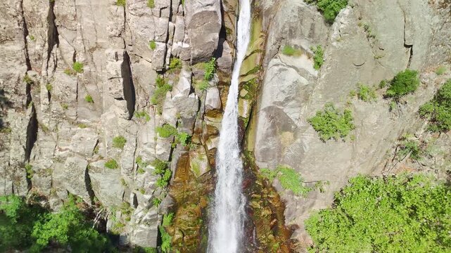 Aerial View of Fonias Waterfalls and Vathres on Mount Saos Samothraki