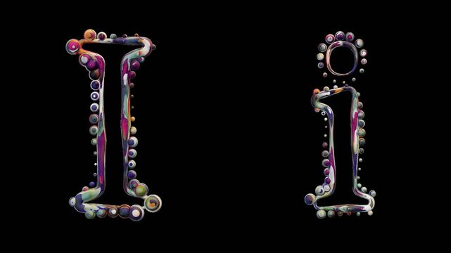 Modern alphabetic letter with spheres &ndash; I i - transparent background , loopable, colorful