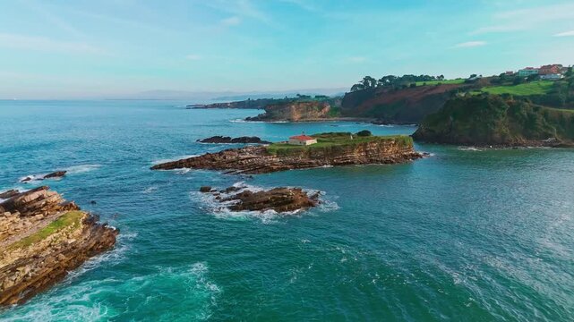 Aerial View of Ermita de El Carmen Luanco Asturias Spain
