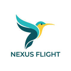 Naklejka premium A beautifully crafted logo representing a hummingbird, combining turquoise and yellow colors, ideal for a travel agency focused on eco-friendly and adventurous journeys.