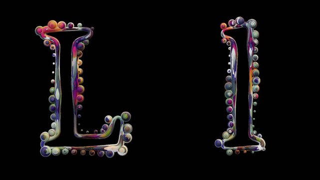 Modern alphabetic letter with spheres &ndash; L l - transparent background , loopable, colorful
