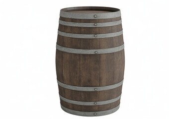 Obraz premium Wooden barrel with metal bands on white background barrel wood barrel texture