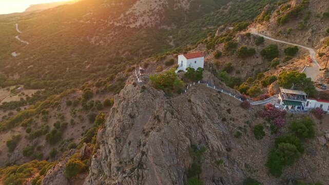 Panagia Krimniotissa Church at Sunset on Samothrace Island Greece