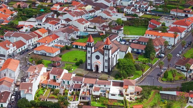 Aerial View of Nossa Senhora da Alegria Church in Furnas