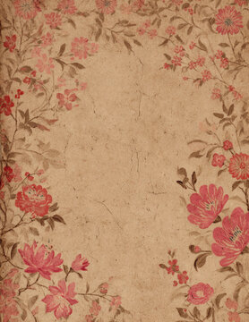 Vintage 1800s Floral Page Antique Distressed Paper Background