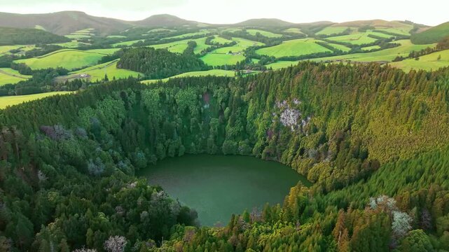 Aerial View of Lagoa do Congro Azores Portugal