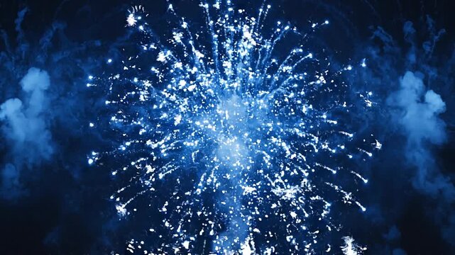 Blue Fireworks Exploding in Slow Motion