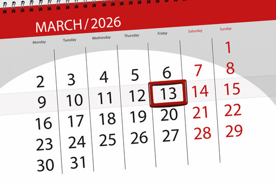 Calendar 2026, deadline, day, month, page, organizer, date, March, friday, number 13