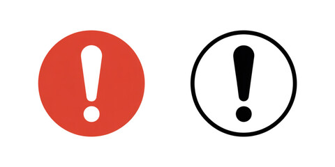 Two exclamation marks in red and black circles representing warning and information symbols. Vector
