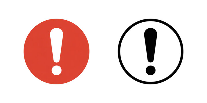 Two exclamation marks in red and black circles representing warning and information symbols. Vector