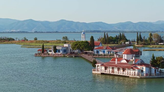 Aerial View of Saint Nicholas Monastery at Porto Lagos Greece