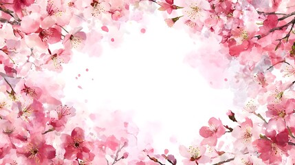 桜の水彩フレーム背景 春の花のやさしいボタニカルデザイン