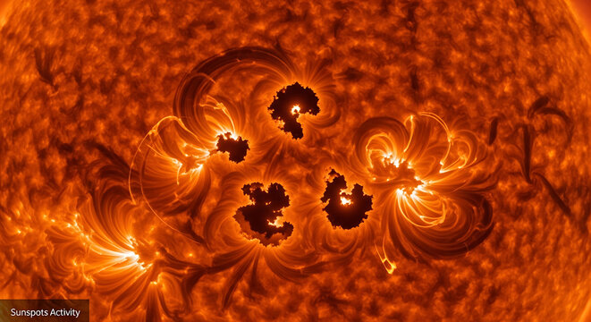 Solar surface with intense magnetic activity and swirling plasma around sunspots from a close-up viewpoint